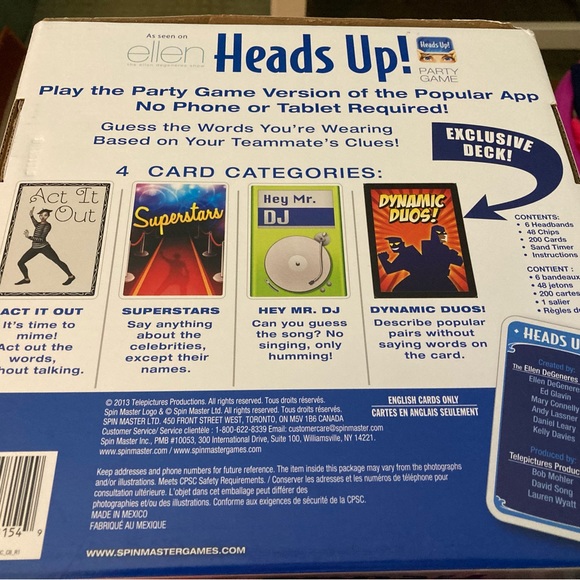 Heads Up Party Board Game Ellen Degeneres Fun Word Guessing Family Game - Picture 2 of 3